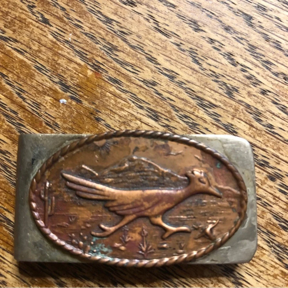 Vintage Southwestern sDecorative Bird Money Clip in Brass and Copper Tones